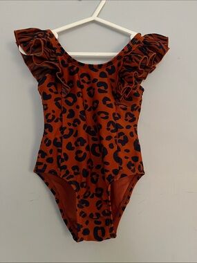 Girls Rust Leopard Print Ruffle One-Piece Bodysuit